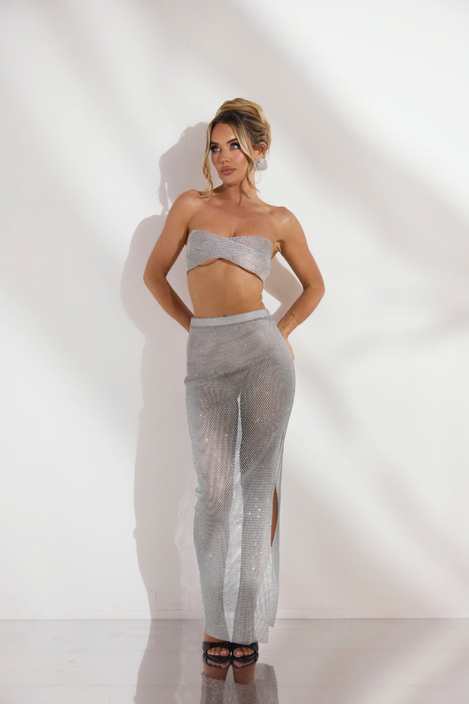 THE KENDAL MESH DIAMANTE MAXI SKIRT LemonLunar clothes