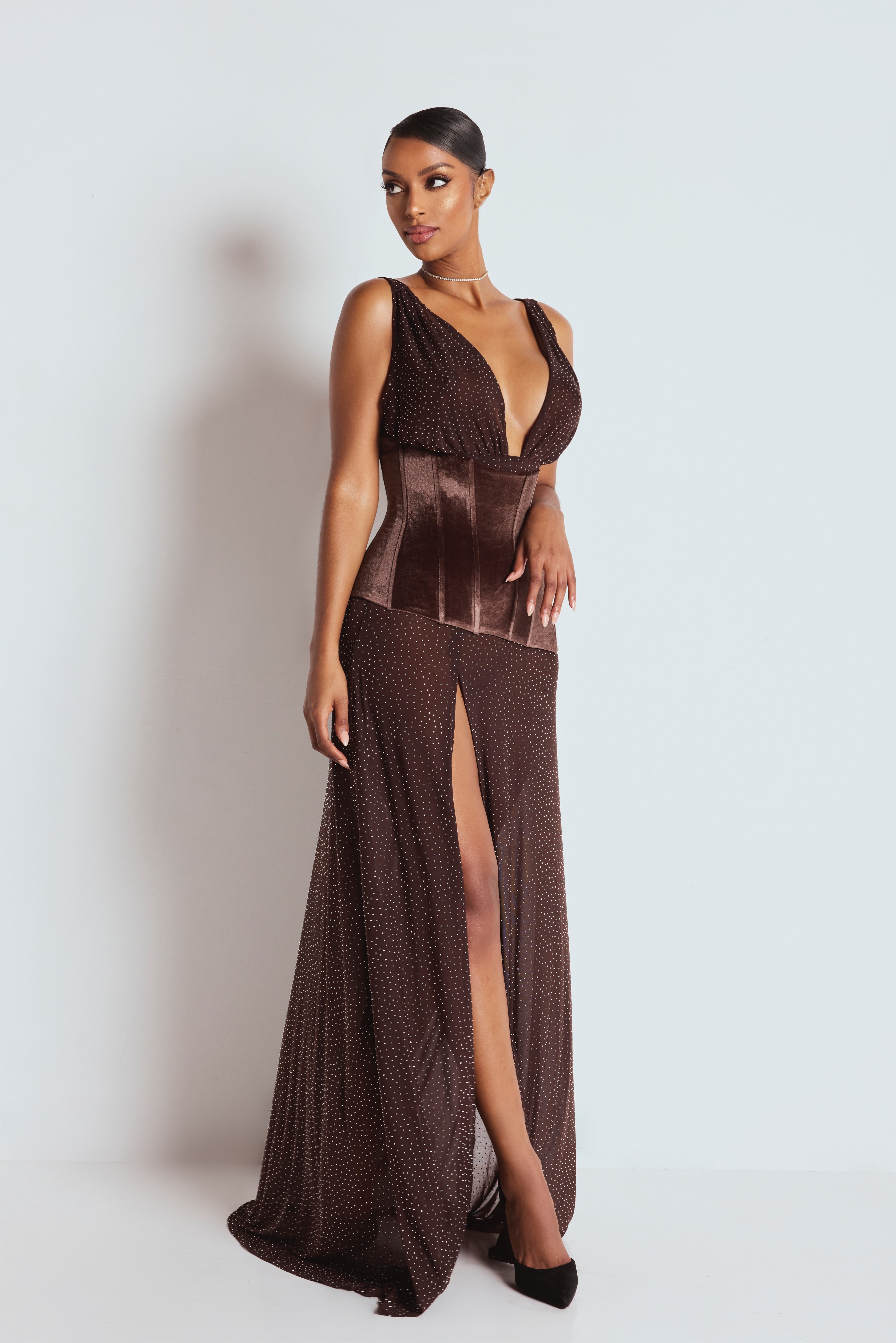 LEMONLUNAR Women's The Madison Maxi Dress Brown