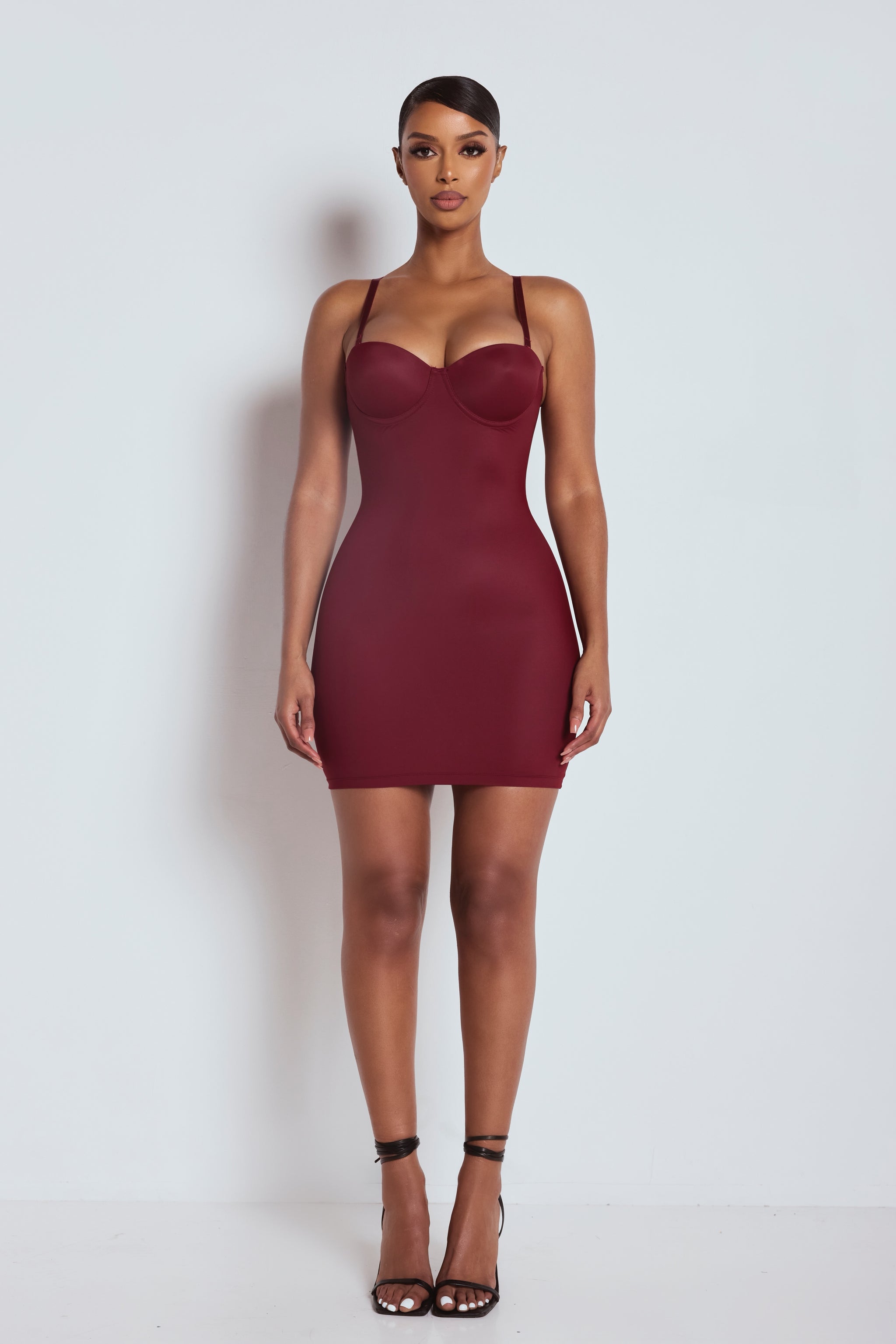 The Sculpting Mini Dress Burgundy – LEMONLUNAR