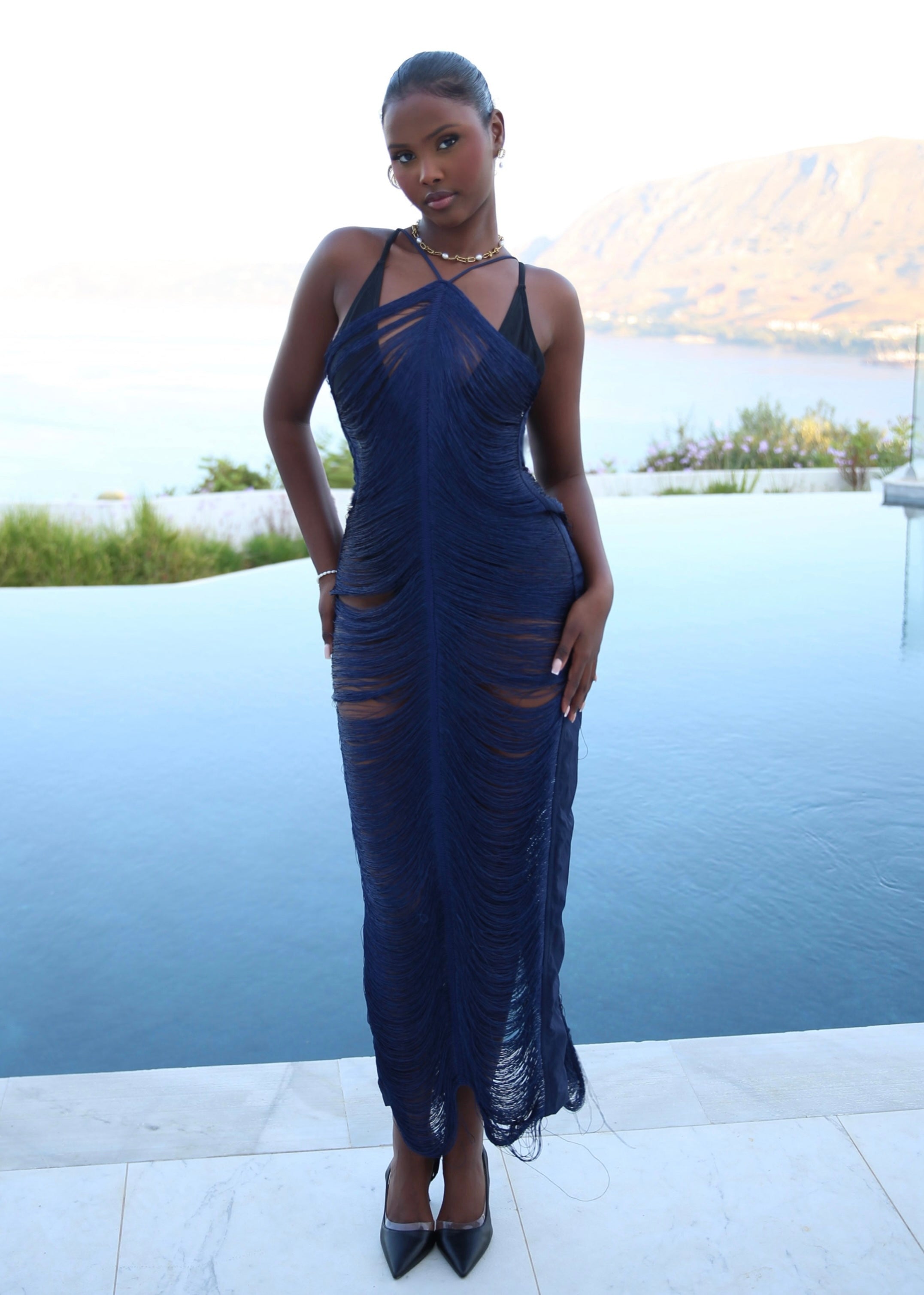 THE BLUE TASSEL MAXI DRESS M (8-10) / BLUE THE BLUE TASSEL MAXI DRESS M (8-10) / BLUE