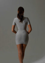 Load image into Gallery viewer, The Arrie Grey Diamante Zip Mini Dress LemonLunar clothes
