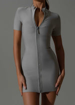 Load image into Gallery viewer, The Arrie Grey Diamante Zip Mini Dress LemonLunar clothes
