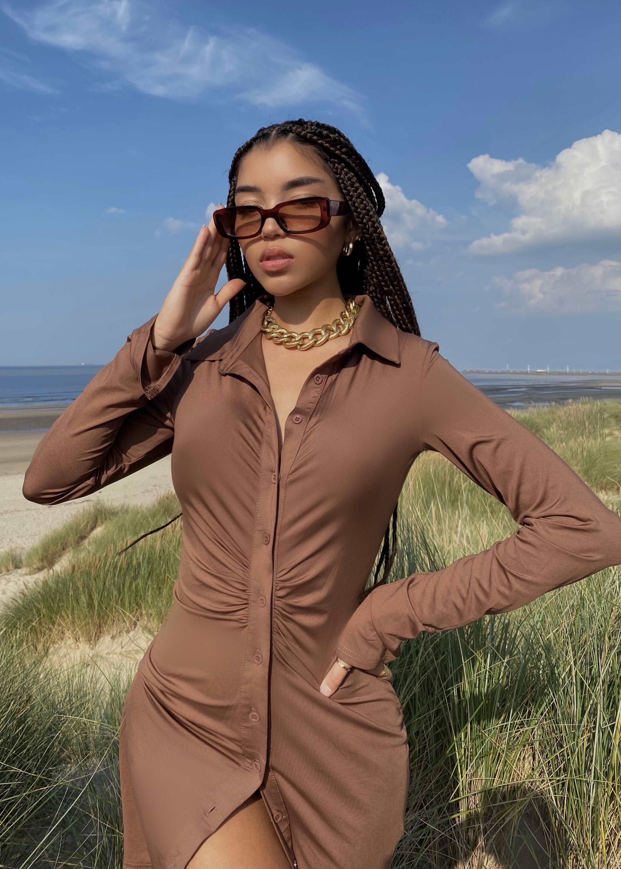 brown shirt dress womens THE S (6-8) / Brown Featuring an A Category_Default/BY STYLE/DRESSES 70s Bridesmaid Dresses Style:INITIAL (letter a-z) - leave in notes