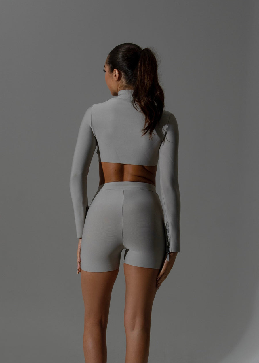 The Sienna Grey Bandage Two Piece Diamante Zip LemonLunar clothes