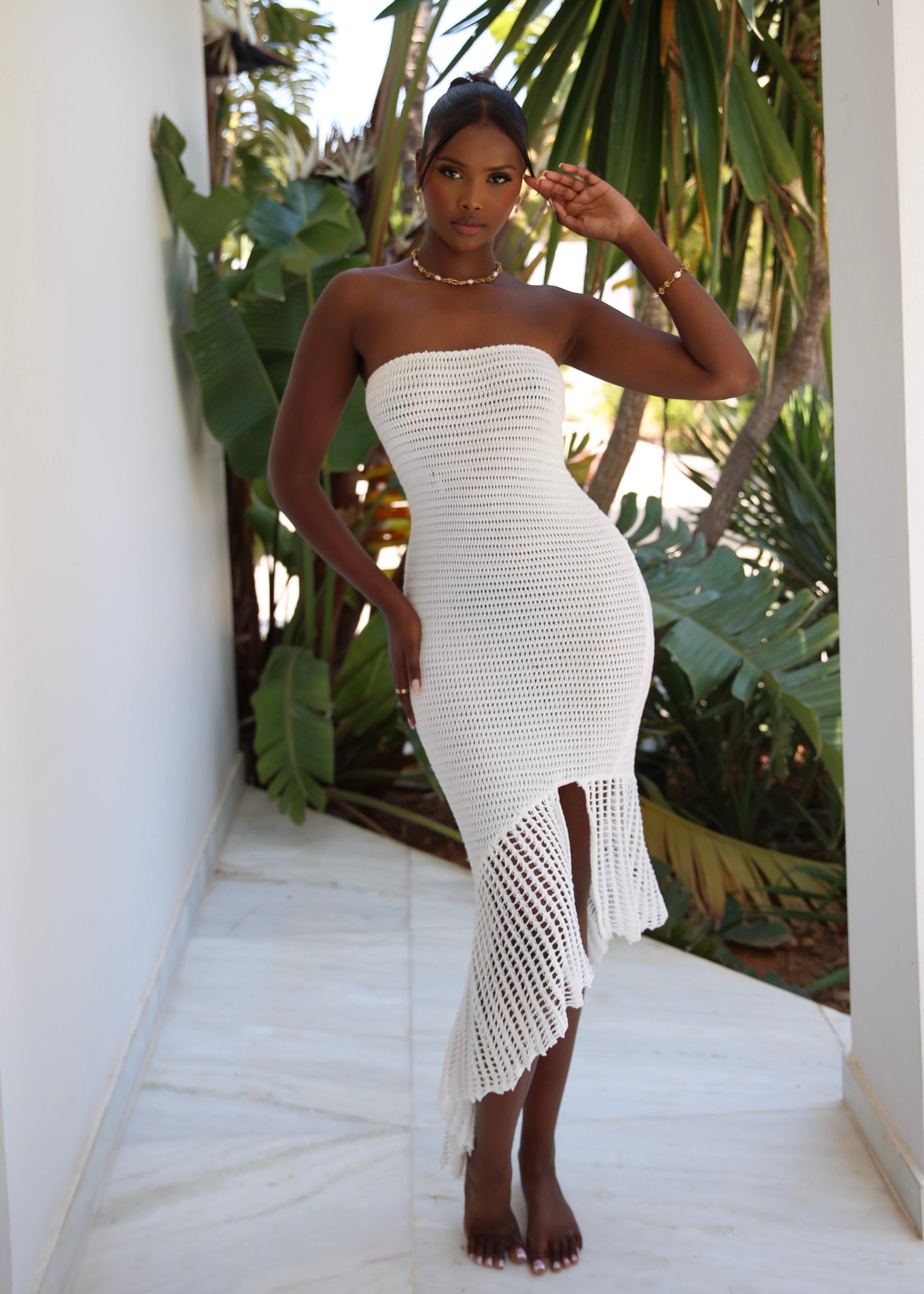 THE White BANDEAU CROCHET DRESS L (10-12) / White