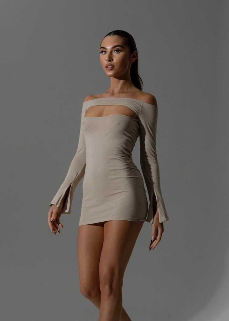 THE LOLA LEMONLUNAR MINI DRESS BEIGE CUT OUT LemonLunar Dresses