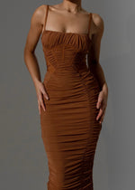 Load image into Gallery viewer, THE BROWN STRUCTURED MIDI DRESS LemonLunar clothes
